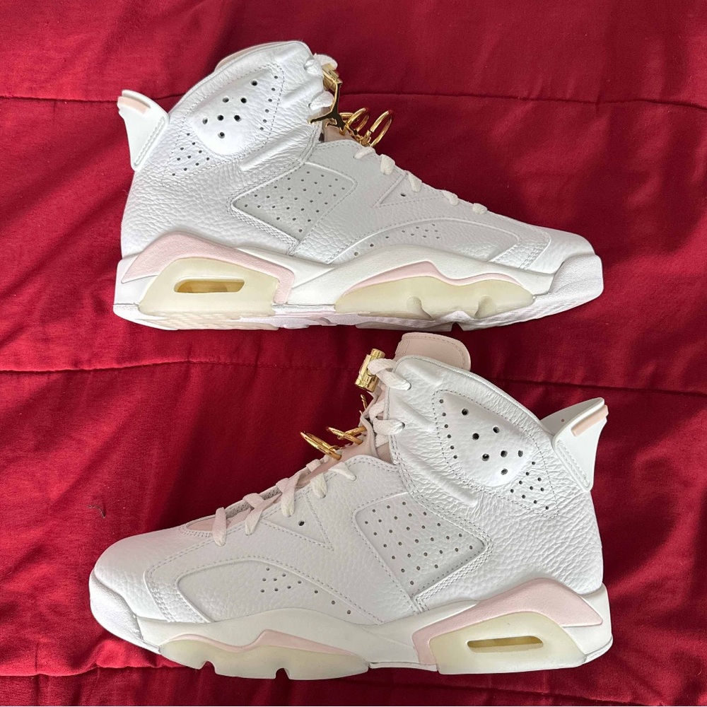 Jordan Retro 6 Gold Hoops White Sneakers